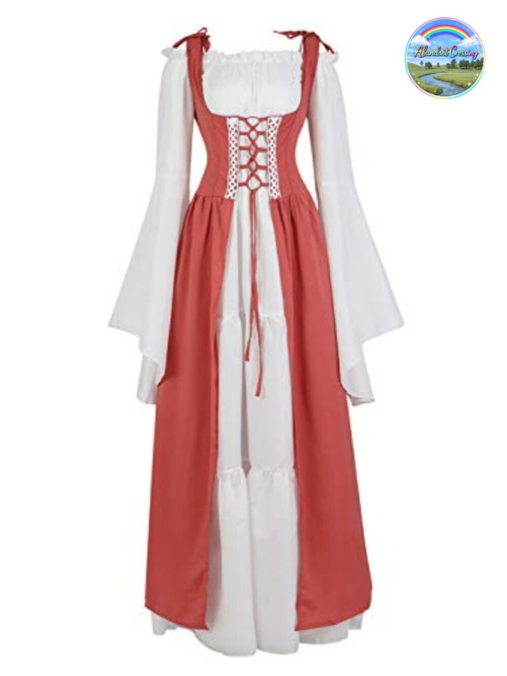 Renaissance Medieval Lace Up Maxi Dress Costume Set Polyester Cotton